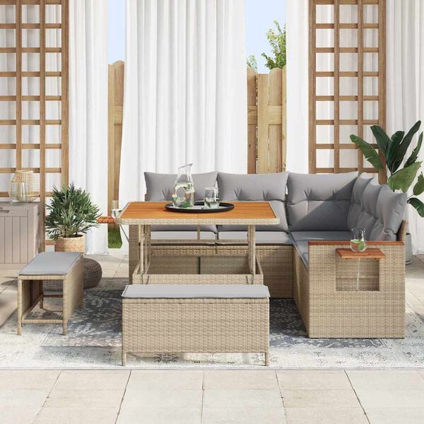 vidaXL Set Divano da Giardino con cuscino Beige Poly Rattan