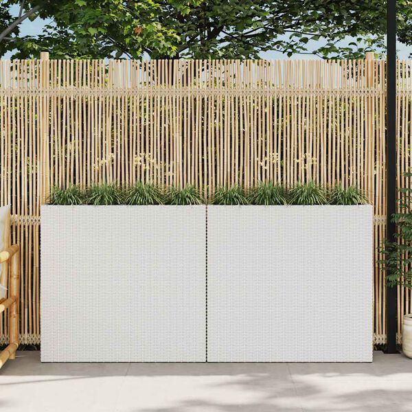 vidaXL Letti Rialzati da Giardino con 4 Vasi 2 pz in Polyrattan Bianco