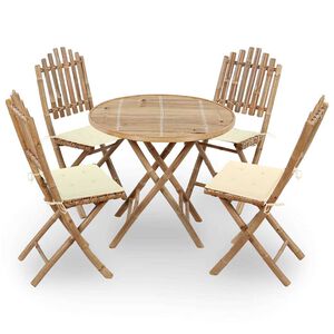 vidaXL Set da Pranzo da Giardino 5 pz Pieghevole con Cuscini in Bamb&ugrave;