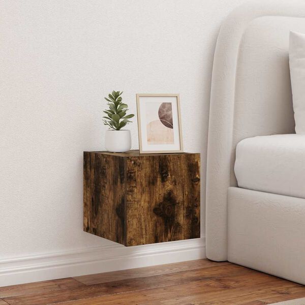 vidaXL Mobile TV a Parete con Luci LED Rovere Fumo 30,5x35x30 cm