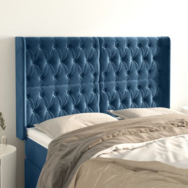 vidaXL Testiera ad Orecchio Blu Scuro 147x16x118/128 cm in Velluto