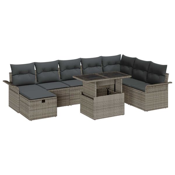 vidaXL Set Divano da Giardino con cuscino 9 pcs Grigio Poly Rattan