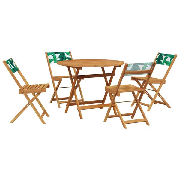 vidaXL Set Pranzo da Giardino 5 pz Foglie in Tessuto e Legno Massello