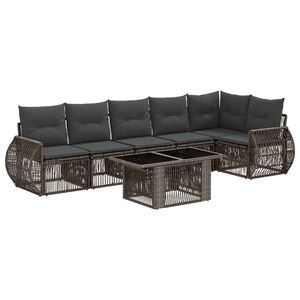 vidaXL Set Divano da Giardino 7 pz Grigio e Grigio Scuro polyrattan