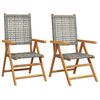 vidaXL Sedie pieghevoli, 2 pezzi, in legno massello di acacia grigio e polyrattan
