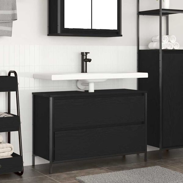 vidaXL Mobile Lavabo da Bagno con Cassetti Rovere Nero 90x34,5x60 cm