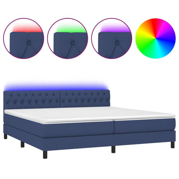 vidaXL Letto a Molle Materasso e LED Blu 200x200cm in Tessuto