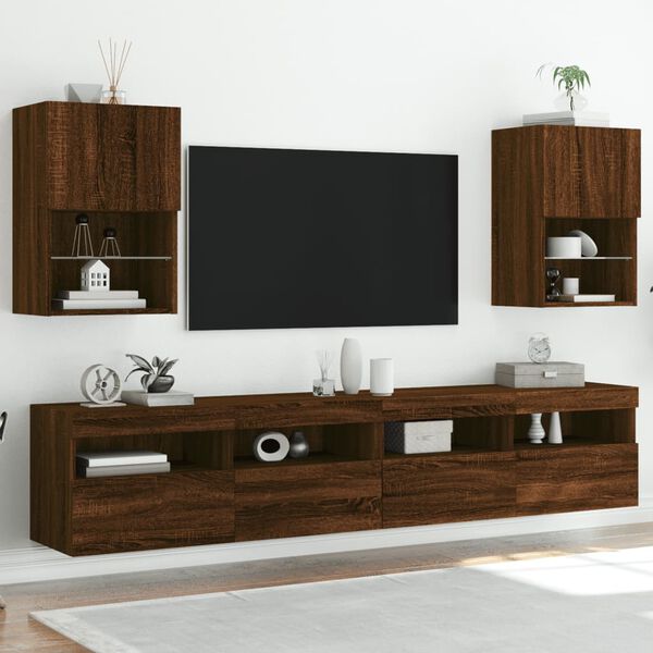 vidaXL Mobili Porta TV con Luci LED 2 pz Rovere Marrone 40,5x30x60 cm