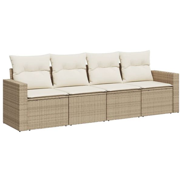vidaXL Set Divano da Giardino 4 pz con Cuscini Beige in Polyrattan