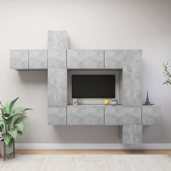 vidaXL Set di Mobili Porta TV 10pz Grigio Cemento in Legno Multistrato
