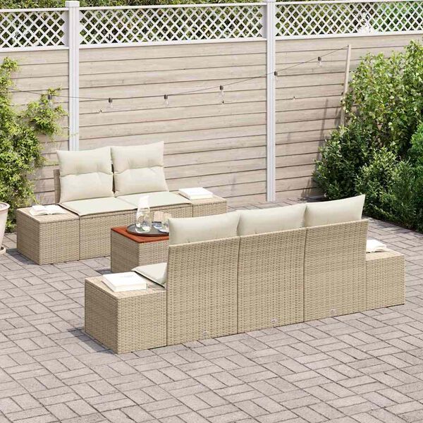 vidaXL Set Divano da Giardino 6 pcs Beige e Crema polyrattan