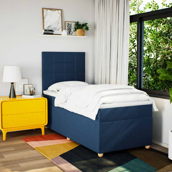 vidaXL Giroletto a Molle con Materasso Blu 90x190 cm in Tessuto