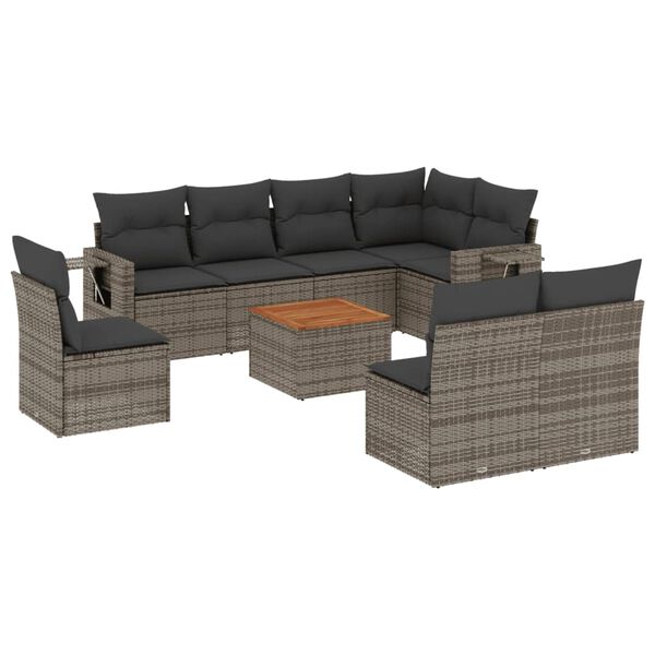 vidaXL Set Divano da Giardino 9 pz con Cuscini Grigio in Polyrattan