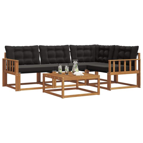 vidaXL Set di divani da esterno con cuscino 5 pcs Naturale e Nero