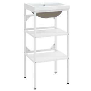 vidaXL Telaio per Lavabo da Bagno con Lavabo Integrato Bianco in Ferro