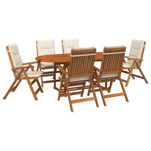 vidaXL Set da pranzo da esterno con ombrellone 8 pz Bianco Crema