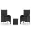 vidaXL Set da Bistrot per Giardino 3 pz in Polyrattan e Vetro Nero