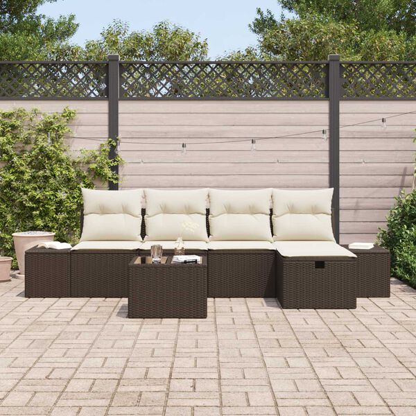 vidaXL Set Divano da Giardino con cuscino 6 pcs Marrone polyrattan
