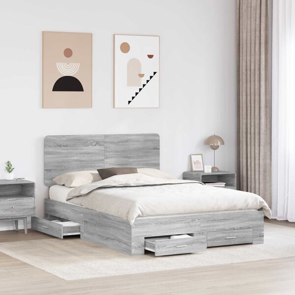 vidaXL Struttura del letto con testiera Grigio Sonoma 140 x 190 cm