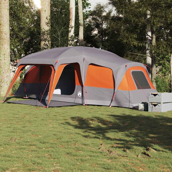 vidaXL Tenda da Campeggio con Portico 9 Persone Grigio e Arancione