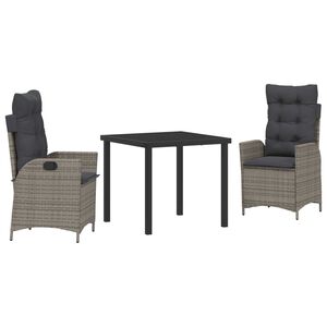 vidaXL Set da Pranzo per Giardino con cuscino 3 pcs Grigio polyrattan