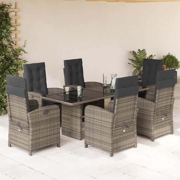 vidaXL Set da Pranzo da Giardino 7 pz con Cuscini in Polyrattan Grigio
