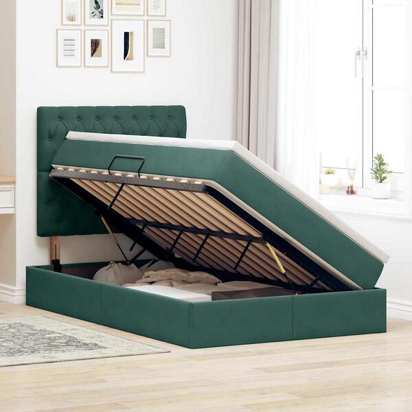 vidaXL Letto con contenitore e LED Verde Scuro 120 x 200 cm Velluto