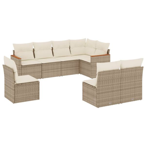 vidaXL Set Divano da Giardino 8 pz con Cuscini Beige in Polyrattan