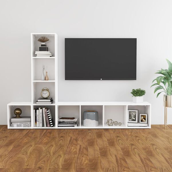 vidaXL Set Mobili Porta TV 3 pz Bianco in Legno Multistrato