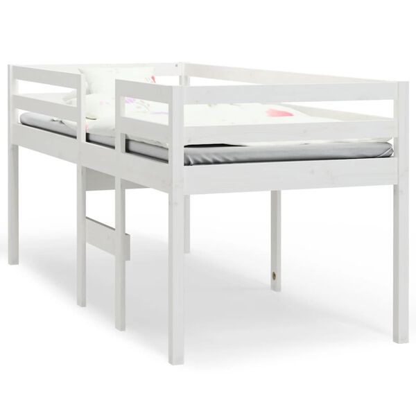 vidaXL Letto a Soppalco Bianco 90x190 cm in Legno Massello di Pino
