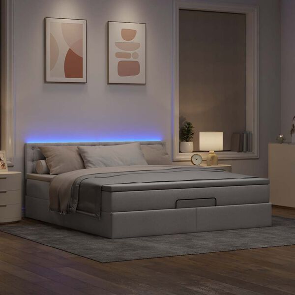 vidaXL Pouf Letto con Materasso e LED Tortora 180x200cm in Tessuto