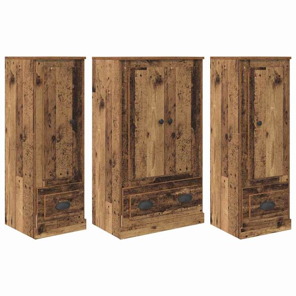 vidaXL Credenza con cassetto 3 pcs Legno vecchio Legno multistrato