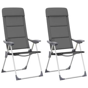 vidaXL Sedie da Campeggio 2 pz in Alluminio Grigio 58x69x111 cm