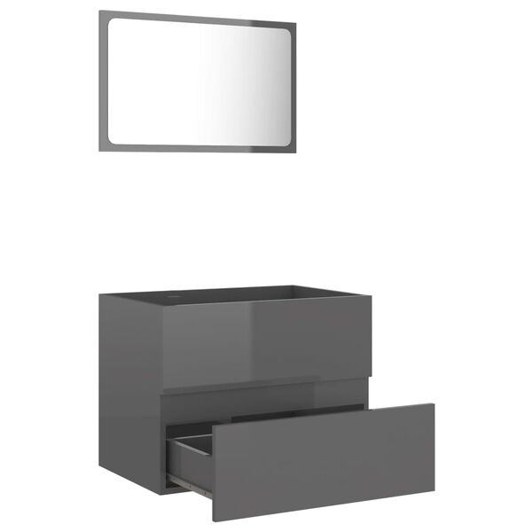 vidaXL Set Mobili da Bagno 2 pz Grigio Lucido in Legno Multistrato