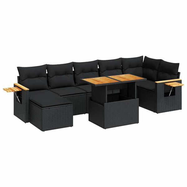 vidaXL Set Divani da Giardino con Cuscini 8 pz Nero Polyrattan Acacia