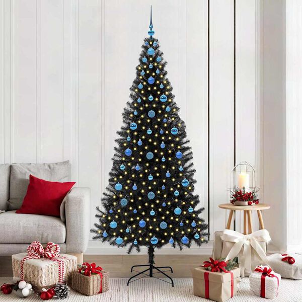 vidaXL Albero di Natale con 300 LED con supporto Nero 210 cm PVC