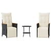 vidaXL Set da Bistr&ograve; 3 pz con Cuscini Nero in Polyrattan