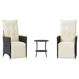 vidaXL Set da Bistr&ograve; 3 pz con Cuscini Nero in Polyrattan