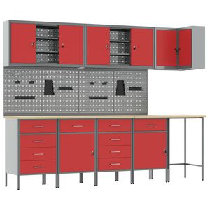 vidaXL Set di mobili da lavoro con cassetto 12 pz Rosso e Grigio