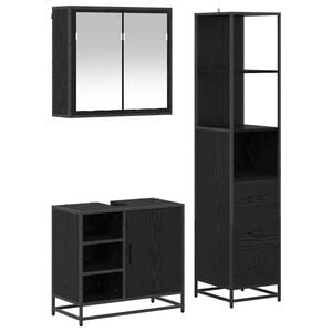 vidaXL Set di mobili per il bagno 3 pz Rovere Nero 65 x 33 x 60 cm
