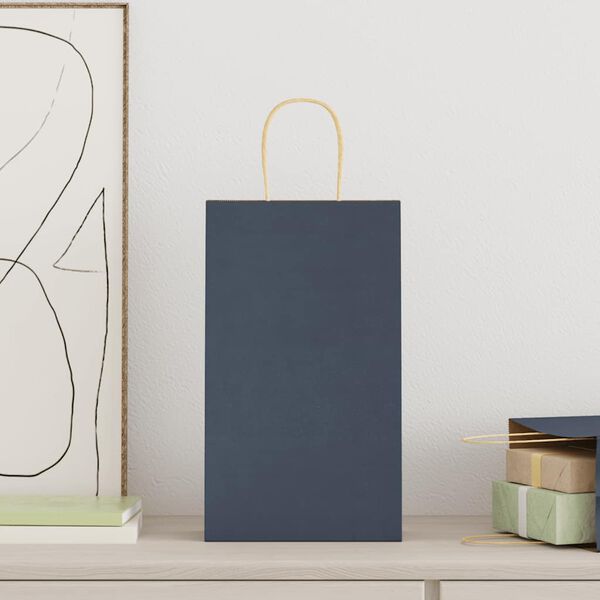 vidaXL Sacchetti di Carta 250 pz con Manici Blu 21x11x36 cm