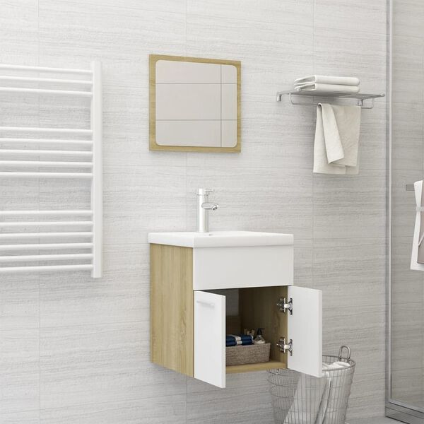 vidaXL Set Mobili da Bagno Bianco e Rovere Sonoma in Truciolato