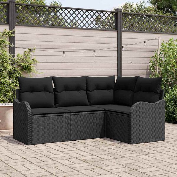 vidaXL Set Divano da Giardino con archiviazione 4 pcs Nero polyrattan