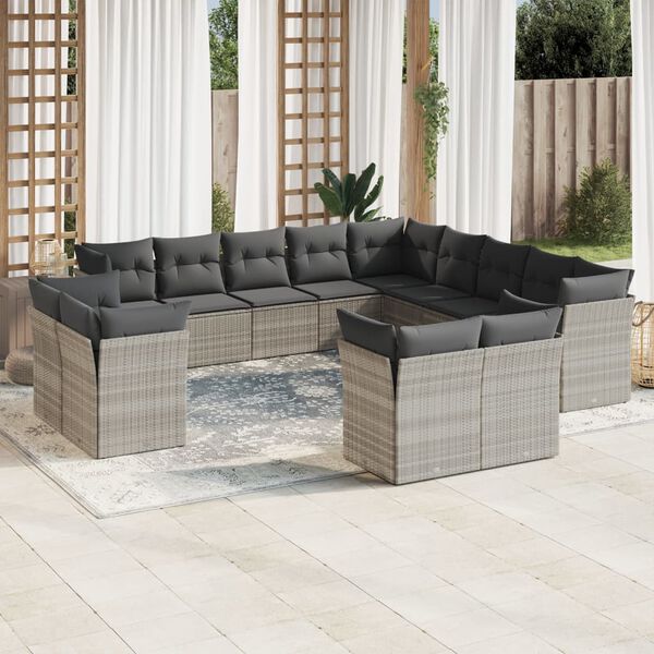 vidaXL Set Divani Giardino 13 pz con Cuscini Grigio Chiaro Polyrattan