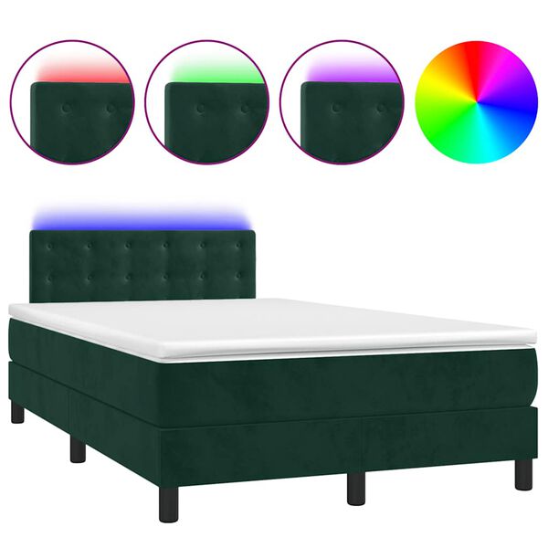 vidaXL Letto a Molle con Materasso e LED Verde Scuro 120x190cm Velluto