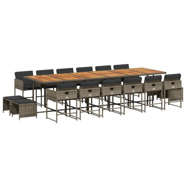 vidaXL Set da Pranzo da Giardino 17pz con Cuscini Grigio in Polyrattan