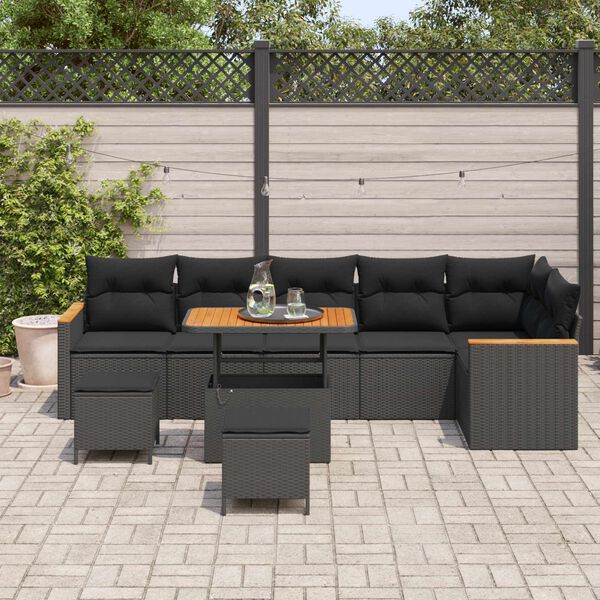 vidaXL Set Divano da Giardino 9 pcs Nero polyrattan