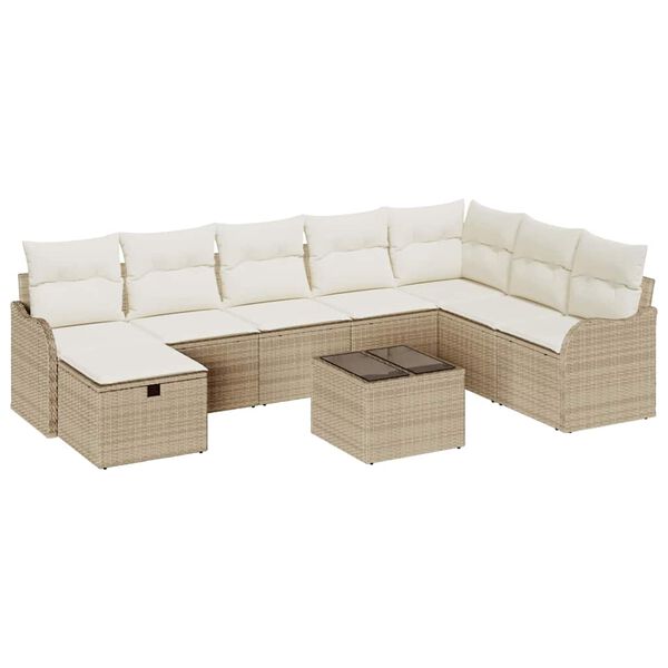 vidaXL Set di divani con cuscino 9 pcs Beige e Crema polyrattan