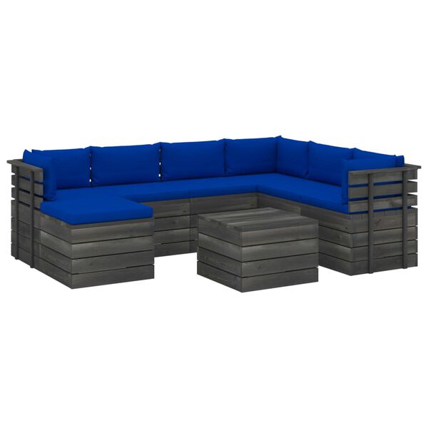 vidaXL Set Divani da Giardino su Pallet 8 pz con Cuscini Massello Pino