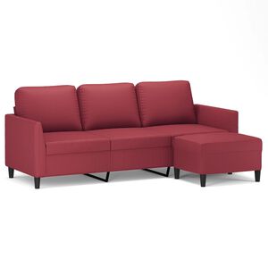 vidaXL Divano a 3 Posti con Poggiapiedi Rosso Vino 180cm in Similpelle